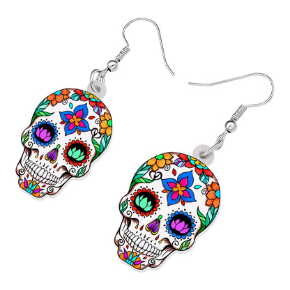 BONSNY Acrylic Halloween Decorations Floral Sugar Skull Skeleton Earrings Drop Dangle for Women Girls Teens Novelty Punk Gifts