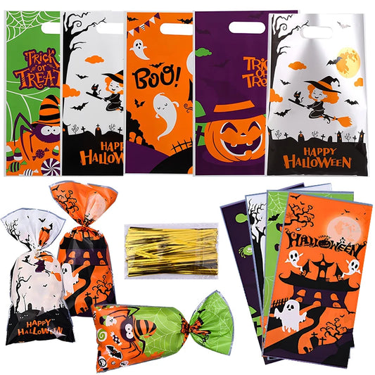 Halloween Candy Bag With Tie Colorful Tote Bag Assorted Styles Trick or Treat Halloween Party Goodie Bag Festival Decoration ZYF