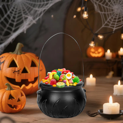 1set Halloween Decoration Party Witch Cauldron Indoor and Outdoor Props With Stand and Black Plastic Bowl Candy Party Gifts