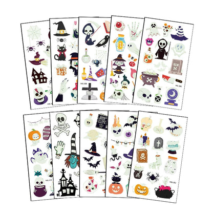 10Sheets Halloween Luminous Tattoo Stickers Ghost Pumpkin Kids Adults Halloween Party Decoration Glow in the Dark Supplies Gifts
