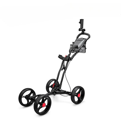 PGM Aluminium Alloy Trolley With Umbrella Holder Bottle Cage Fixing Rope Manual Brake Foldable Golf Bag Cart Four Wheels QC005