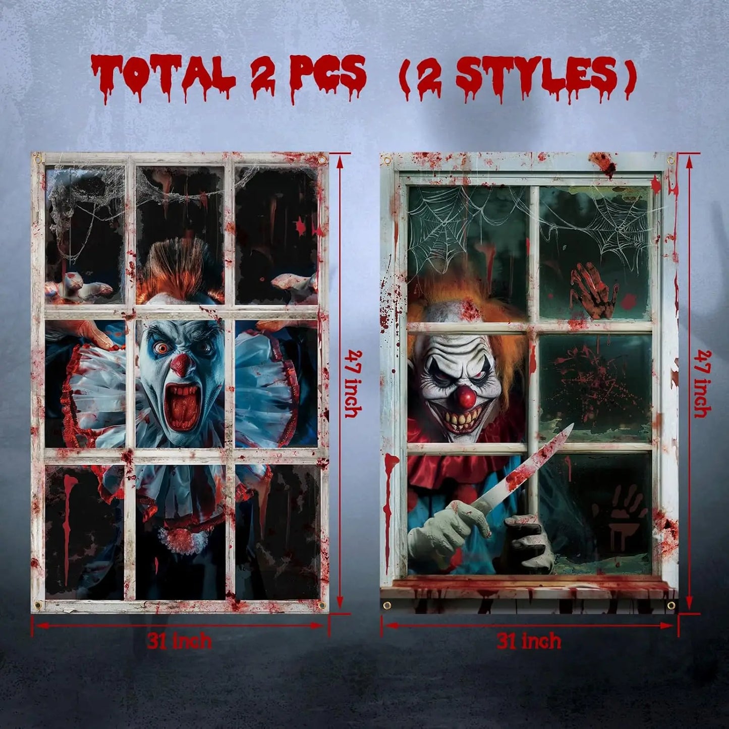 2 Pcs Scary Halloween Curtain Window Silhouette Decoration Blood Halloween Horror Halloween Window Poster