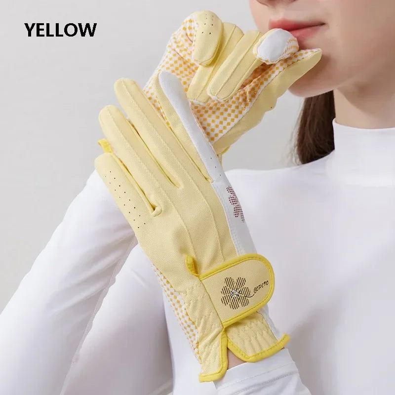 Golfist 1 Pair Ladies Left Right Hand Golf Gloves Women Anti-Slip Granules Golf Mittens Korean Style Breathable Elegant Gloves