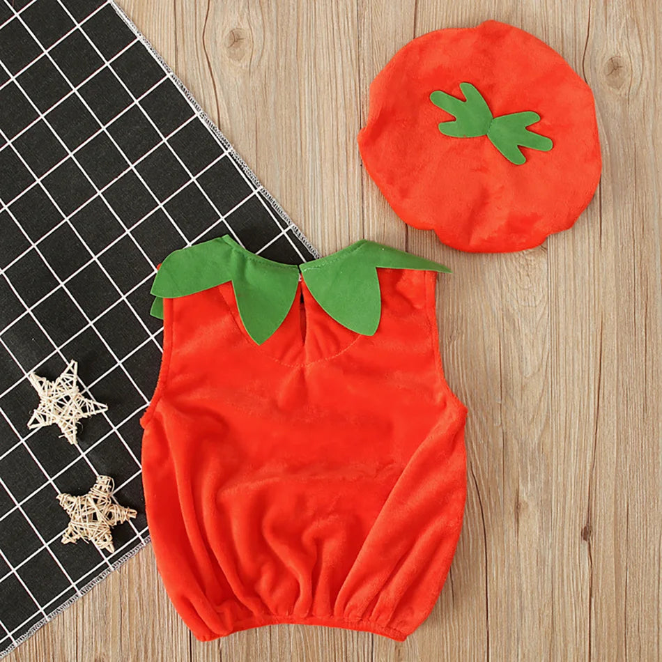 Baby Costume Kids Pumpkin Tops Romper With Hat Boys Girls Cosplay One-Piece Infant Casual Onesie Halloween Jumpsuit 0-5 Years