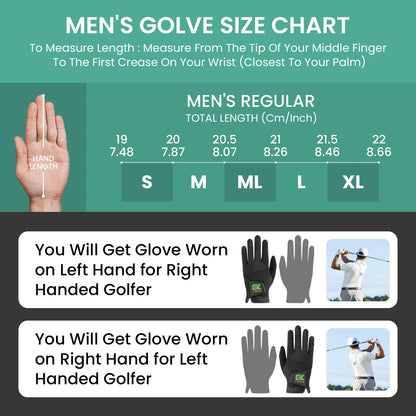 Golf Gloves Men All Weather Anti-Slip Value 2 Pack, Men's Golf Gloves Rain Grip Flexible Durable Left Hand Right