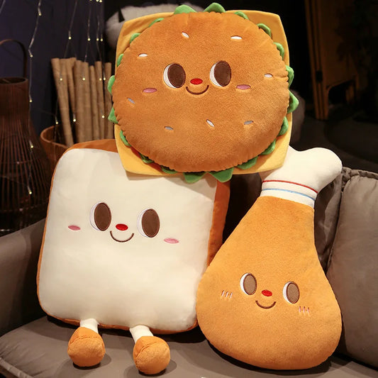 Fried Chicken Burger Plush Toy Super Soft Filled Plush Pillow Delicious Food Toys for Kids Christmas Halloween Holiday Gifts