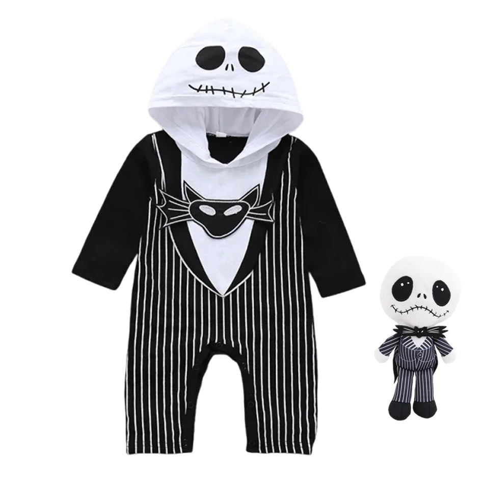 Baby Boy Halloween Cosplay Clothes Jack Nightmare Before Xmas Romper Christmas Cotton Striped  Hooded Jumpsuit for 0-24 Months