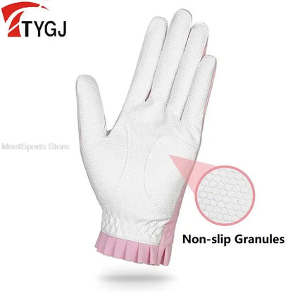 Ttygj 1 Pair Golf Gloves Woman PU Leather Soft Gloves Ladies Anti-Slip Granules Sports Mittens Elegant Right Left Hand Golf Aids