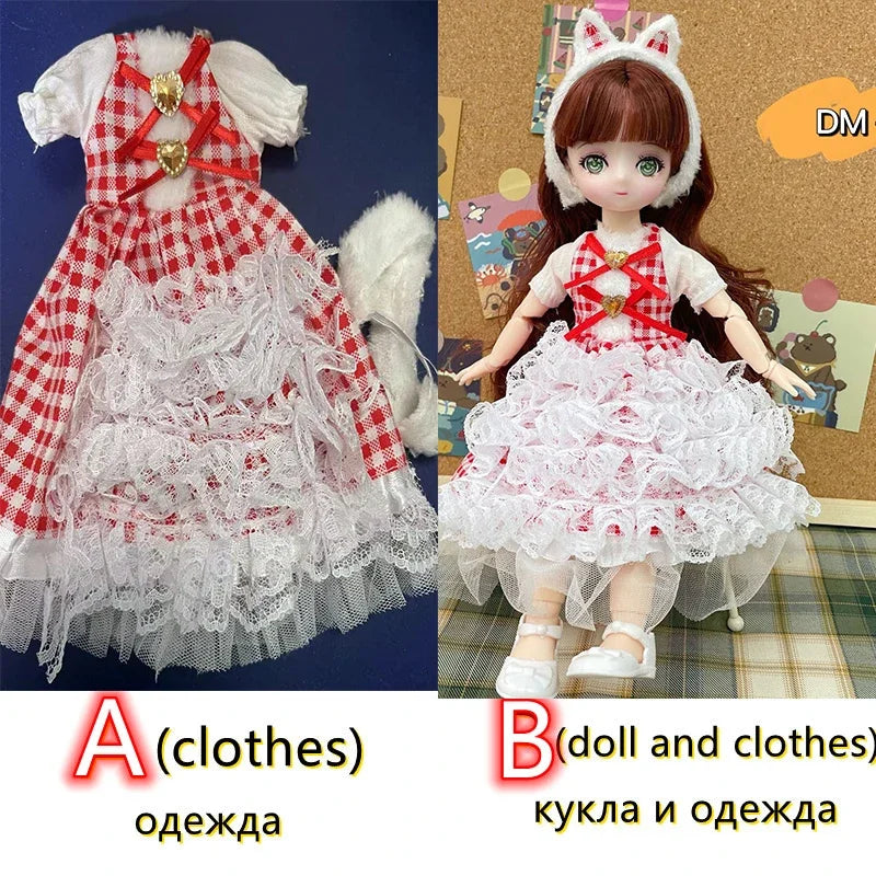 Fashion 30cm BJD Doll Anime Face Two-Dimensional Princess Doll (B) or Dress Up Clothes (A) Accessories Kids Girls Doll Toy Gift