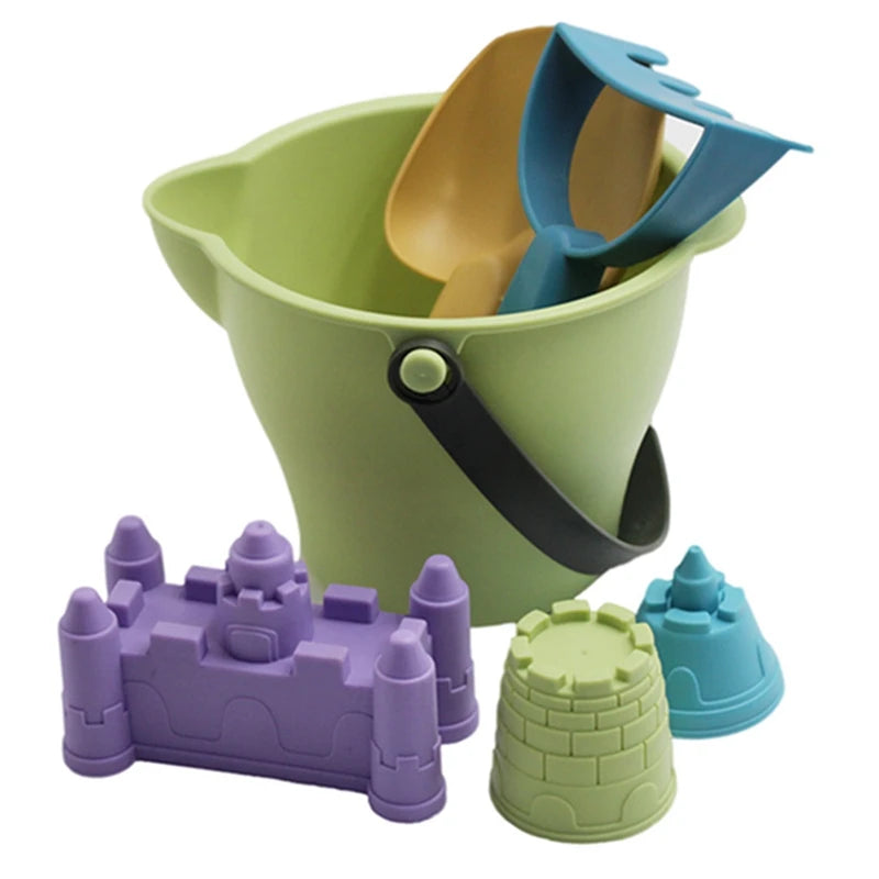 6PCS Beach Toys Beach Castle Bucket Shovel Rake Mold Digging Sand Kit Parent-Children Interactive Summer Outdoor Toys for Kids