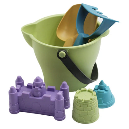 6PCS Beach Toys Beach Castle Bucket Shovel Rake Mold Digging Sand Kit Parent-Children Interactive Summer Outdoor Toys for Kids