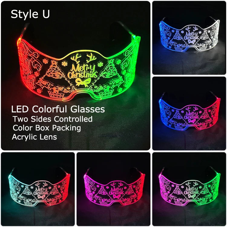 Acrylic LED Luminous Glasses Glow Party Glasses Neon Light Up Visor Eyeglasses DJ Bar Party Eyewear for Halloween Christmas