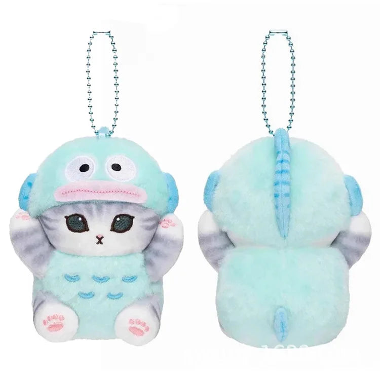 Kawaii Sanrio Plush Keychain Pendant Cartoon Mofusand Shark Cat Cross-Dressing Hello Kitty Kuromi Doll Stuff Backpack Decor Toys