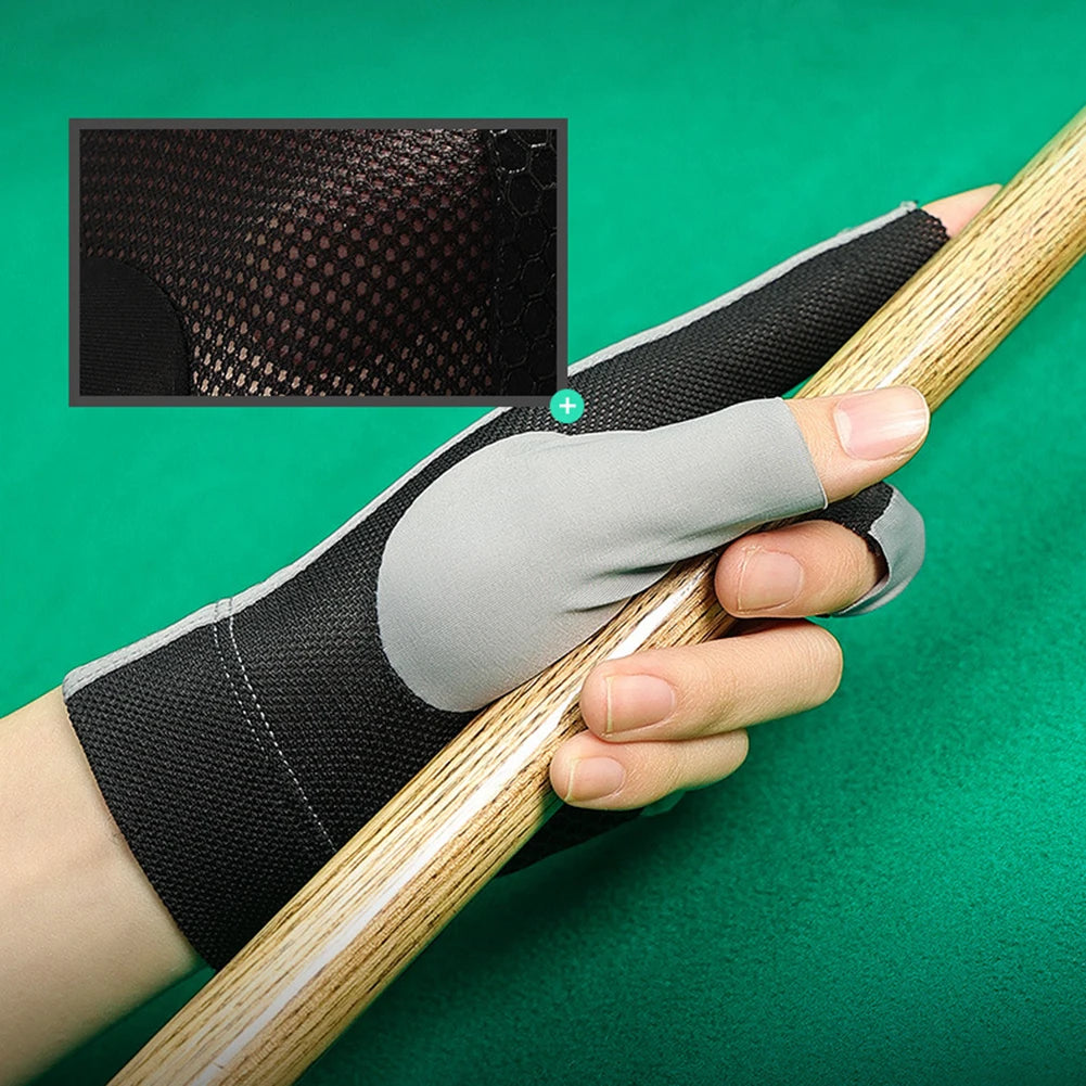 1Pcs Open Finger Billiard Gloves Antiskid Polyester Snooker Billiard Gloves Adjust Sticker Portable Lightweight Amateur Training
