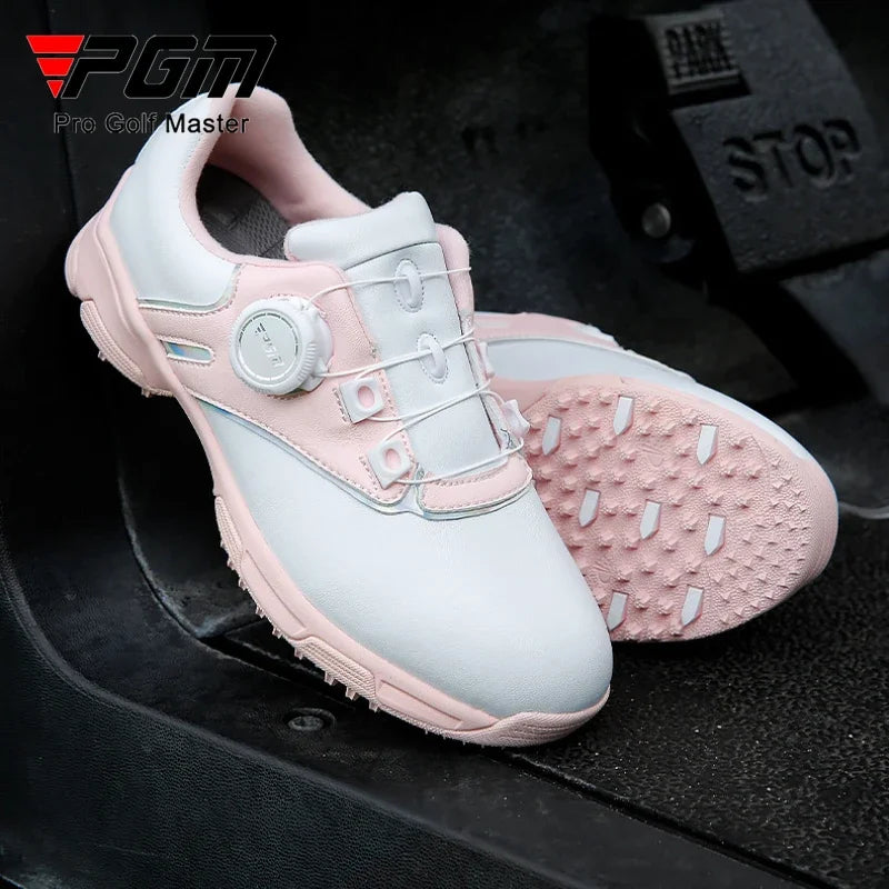 PGM Children Golf Shoes for Girls With Knob Laces Waterproof and Anti Slip Sports Sneakers XZ306