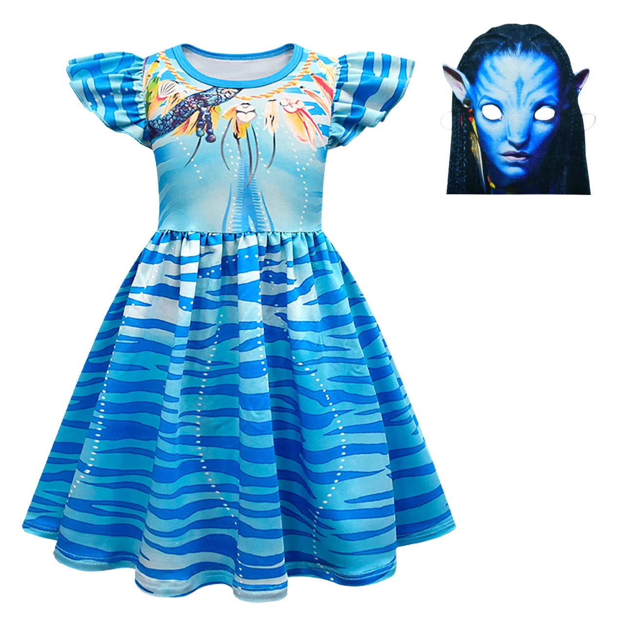 Avatar Cosplay 3D Dress Girl Kids Avataring 2 Cosplay Costume Halloween Party Dress Up Clothes Masks  Fashionable Trend Dress