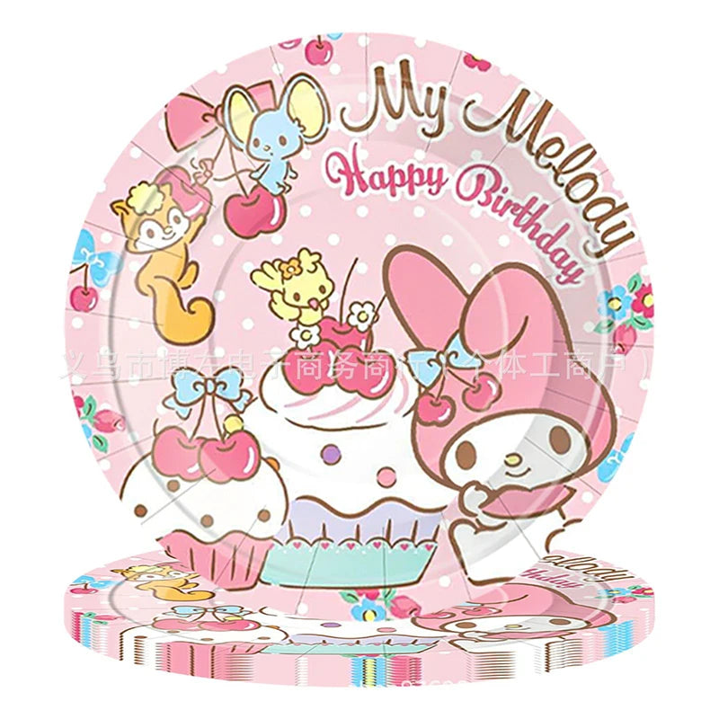 Sanrio Melody Theme Children'S Birthday Party Decoration Flag Streamer Disposable Meal Girl Dinner Party Set Plate Tablecloth