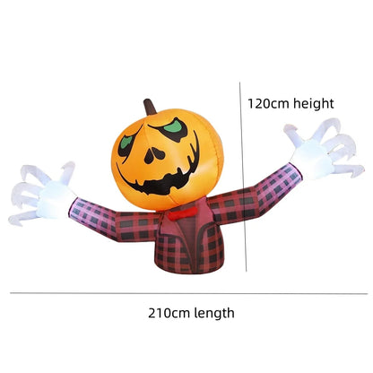 1.2M Halloween Pumpkin Wearing Checkered Shirt Inflatable Decoration Gentleman Ghost Halloween Inflated Toys Outdoor Garden Deco