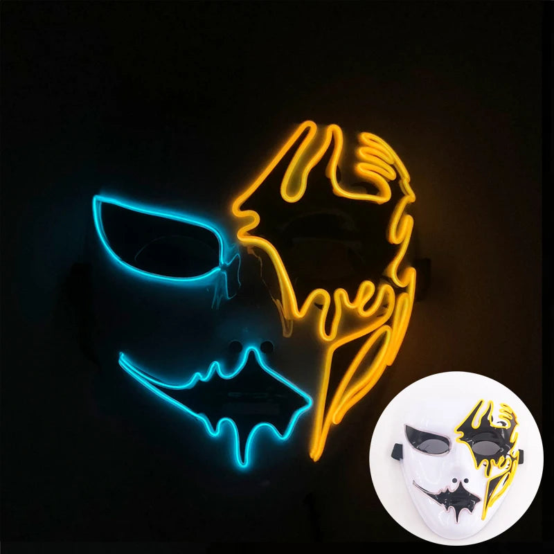 LED Hand-Painted Mask Halloween Carnival Masquerade Cosplay Horror Accessory Men's Mask Weird Face Mask Glowing Mascara Disfraz