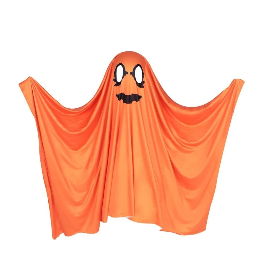 White Halloween Cloak Cape Fright Clothes Trick-Or-Treat Spooky Ghost Poncho Robe Smock Style With Hat Ghost Cosplay Costume