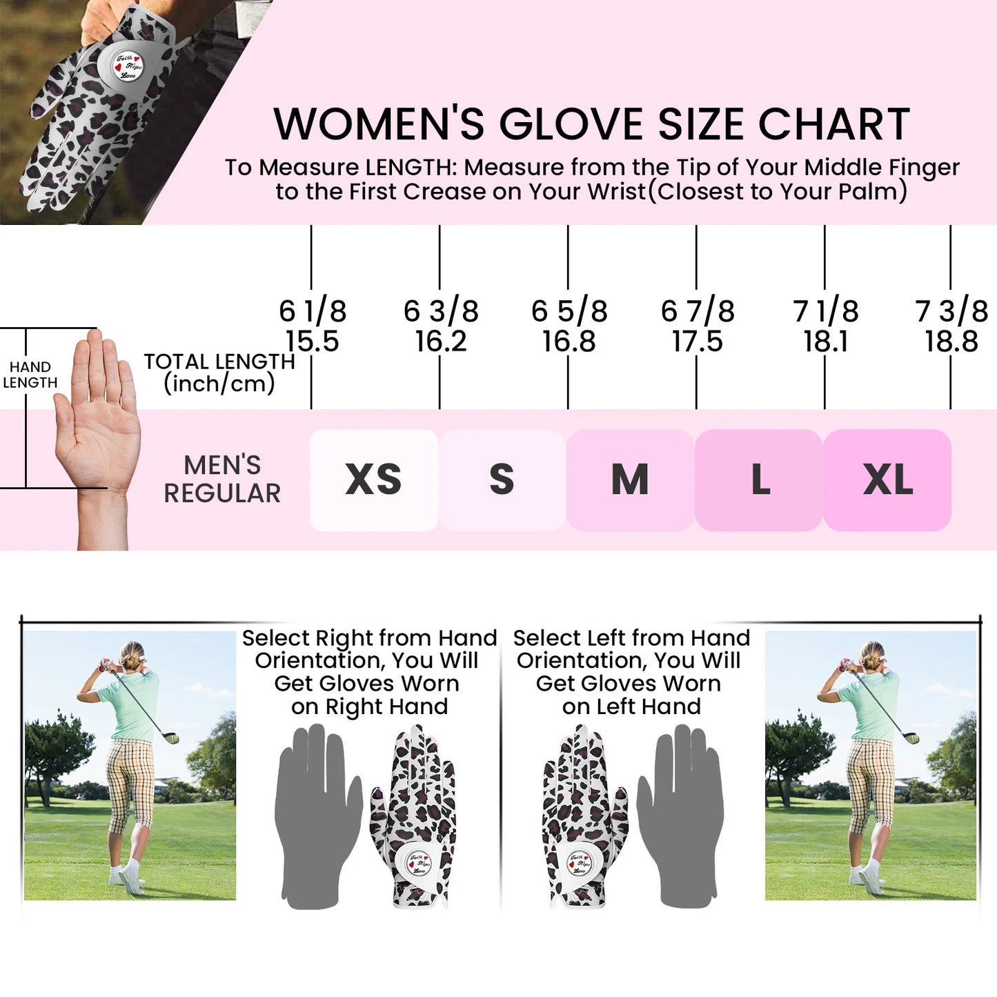 Womens Golf Glove With Ball Marker Rain Left Right Hand Leather Printed 6 Pack, Ladies Golf Gloves All Weather Grip