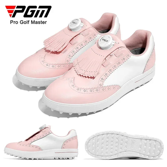 PGM Women Golf Shoes Removable Studs Waterproof Buttons Sports Shoes Non Slip Casual Microfiber Leather Sneakers