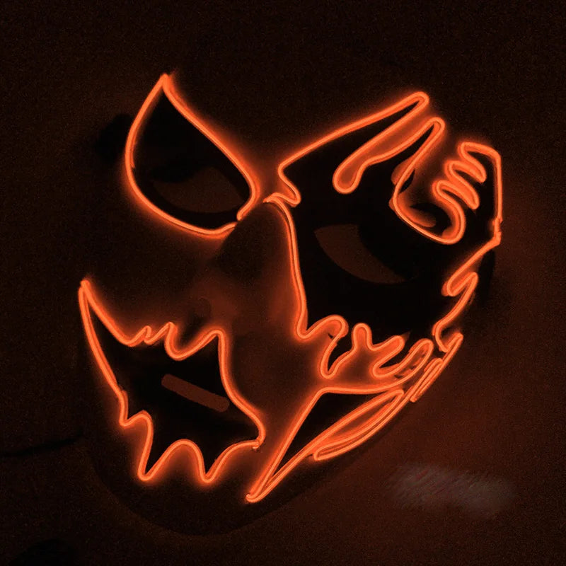 LED Hand-Painted Mask Halloween Carnival Masquerade Cosplay Horror Accessory Men's Mask Weird Face Mask Glowing Mascara Disfraz