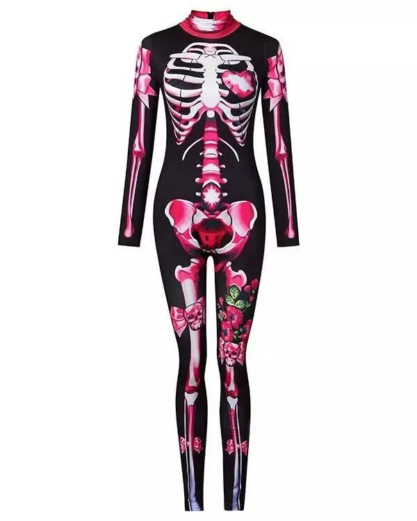 Rose Skeleton Bone Jumpsuit Girls Scary Costume Halloween Horror Bodysuit Cosplay Jumpsuit Carnival Catsuit Outfit for Kids