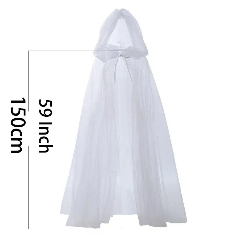 Halloween Hooded Cloak Long Mesh Cape Dark Gothic Costume Witch Robe Unisex Cosplay Outfit