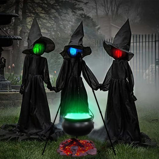 Halloween Decor Outdoor Large Witch Cauldron on Tripod With Lights Candy Bucket Halloween Bonfire Horror Carnival Party Decor