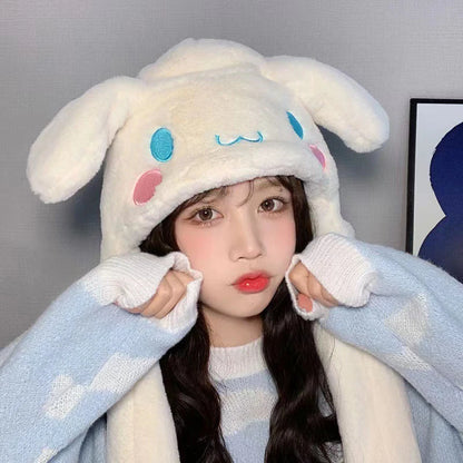 Sanrio Winter Hat Kawaii Cinnamo Roll Hat Ears Move Cartoon My Melody Children Cap Warm Sweet Student Winter Warm Hat Girls Gift