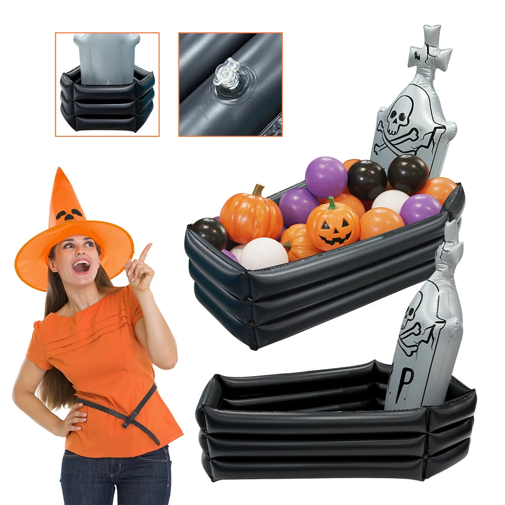 1pcs Inflatable Skeleton Tombstone Ice Bar PVC Coffin Prop Suitable for Halloween Decorations and Festival Atmosphere Decoration