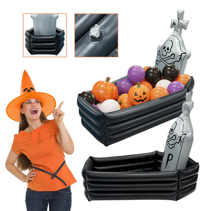1pcs Inflatable Skeleton Tombstone Ice Bar PVC Coffin Prop Suitable for Halloween Decorations and Festival Atmosphere Decoration