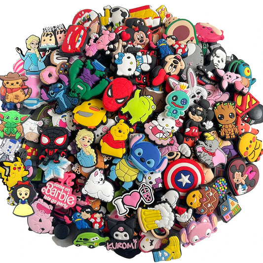 MINISO 30-100pcs Random Mixed Shoe Charms PVC Disney Sanrio Cartoon Shoes Decration Accessories DIY Clog Sandal Buckle Kids Gift