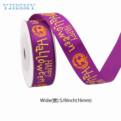 5/8'' Wide Halloween Ribbons Satin Ribbon Pumpkin Ghost Skull Printed Halloween Wrapping Ribbon for Halloween Theme DIY Craft