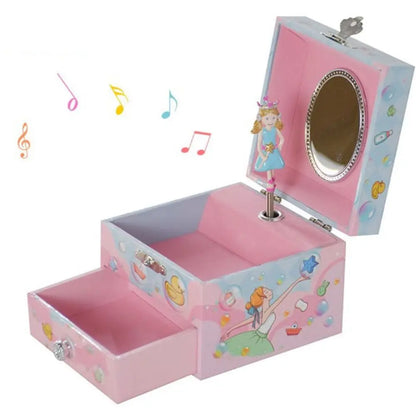 Rotating Girl Music Box Musical Jewelry Box With Mirror and Drawer Wooden Ballerina Music Box Christmas Birthday Gift for Girls