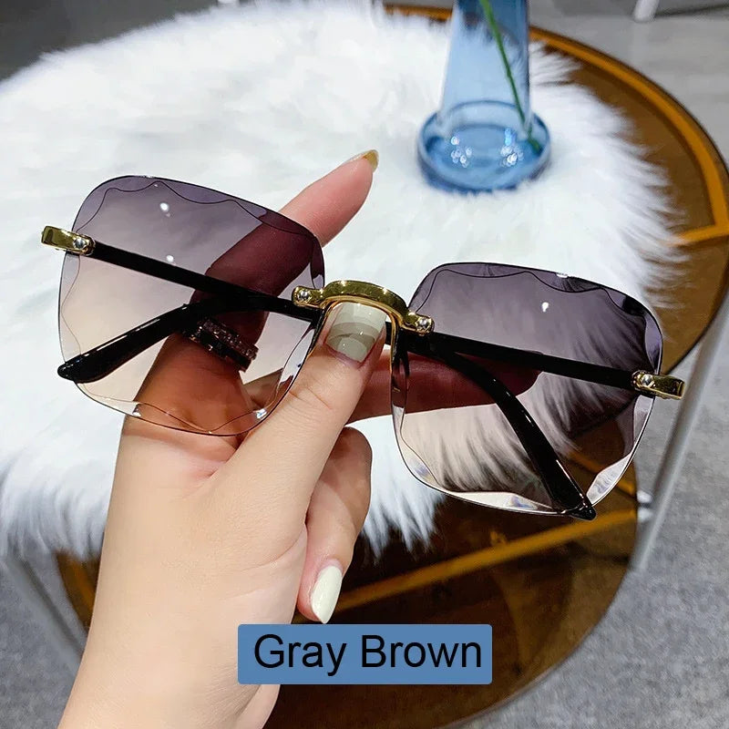 Classic Vintage Square Sunglasses Woman Gradient Mirror Frameless Sun Glasses Female Retro Fashion Rimless Oculos De Sol