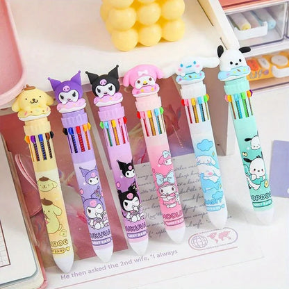 1pc/6pcs Sanrio Cartoon Ballpoint Pen, Kuromi, Hello Kitty, Cinnamoroll, 10 Color 0.7 Stationery Draw Writing Mark Pen