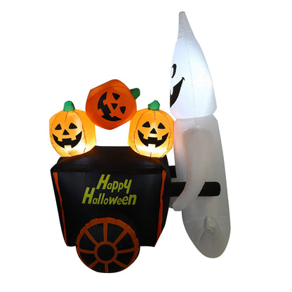 Halloween Decorations Outdoor Inflatable White Ghost Pumpkin Car Blow Up Yard With Built-In LED Lights for Holiday Party Indoor