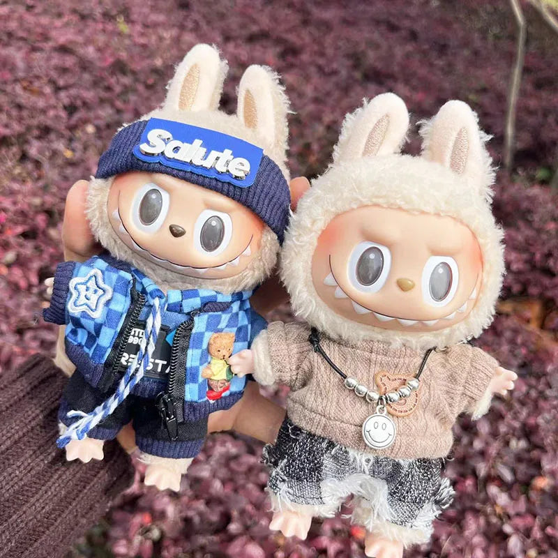 17cm Labubu Clothes Handsome Fashion Design Set I Idol Dolls Clothes Cute Hoodie Mini Plush Doll Sitting Party Outfit Clothing