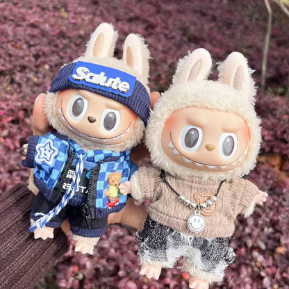 17cm Labubu Clothes Handsome Fashion Design Set I Idol Dolls Clothes Cute Hoodie Mini Plush Doll Sitting Party Outfit Clothing