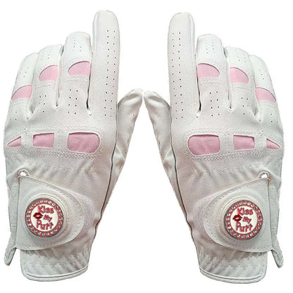 2 Pcs Cabretta Leather Golf Gloves Women With Bling Ball Marker Extra Grip Left Right Hand Pink Fit Ladies Girls Golfer