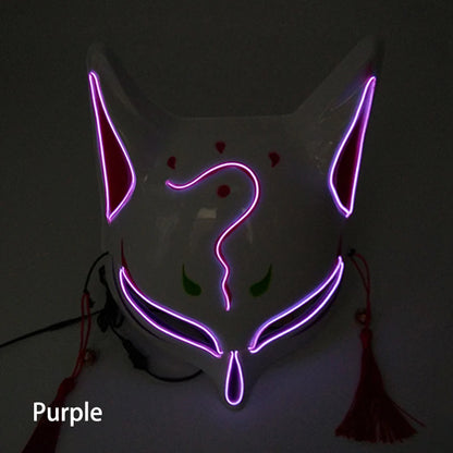Glowing  Demon Slayer Mask Cosplay Japanese Cartoon Neon Light Samurai Mascara Luminous Led Fox Mask for Halloween Christmas