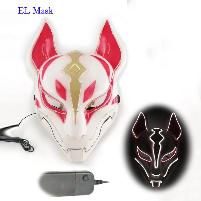 Anime Expro Decor Japanese Fox Mask Neon Led Light Cosplay Mask Game Theme Party Cos Dance DJ Payday Costume Props