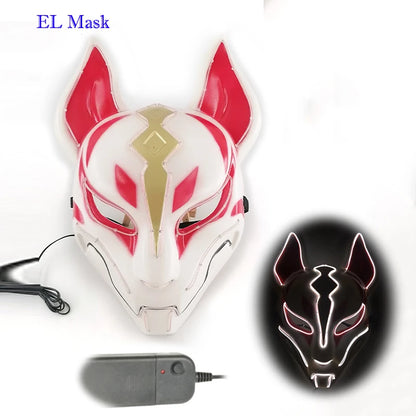 Anime Expro Decor Japanese Fox Mask Neon Led Light Cosplay Mask Game Theme Party Cos Dance DJ Payday Costume Props