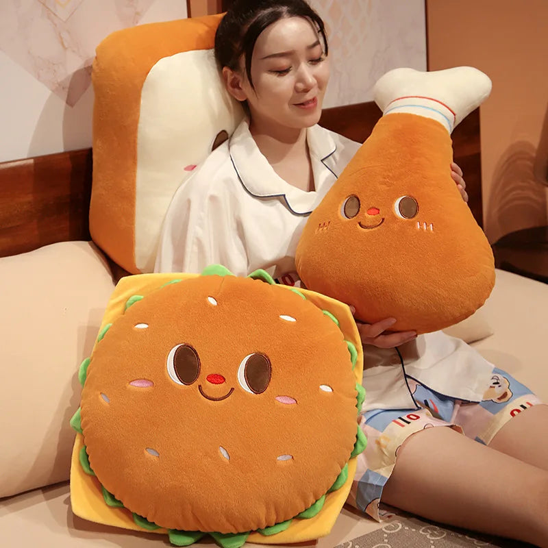 Fried Chicken Burger Plush Toy Super Soft Filled Plush Pillow Delicious Food Toys for Kids Christmas Halloween Holiday Gifts