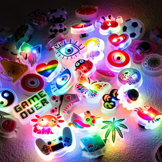 1pcs LED Shoe Charms for Kids Gift Owl Unicorn Gamepad Football Lighted Shoes Decoration Shoe Accessories Pins Clogs Buckles
