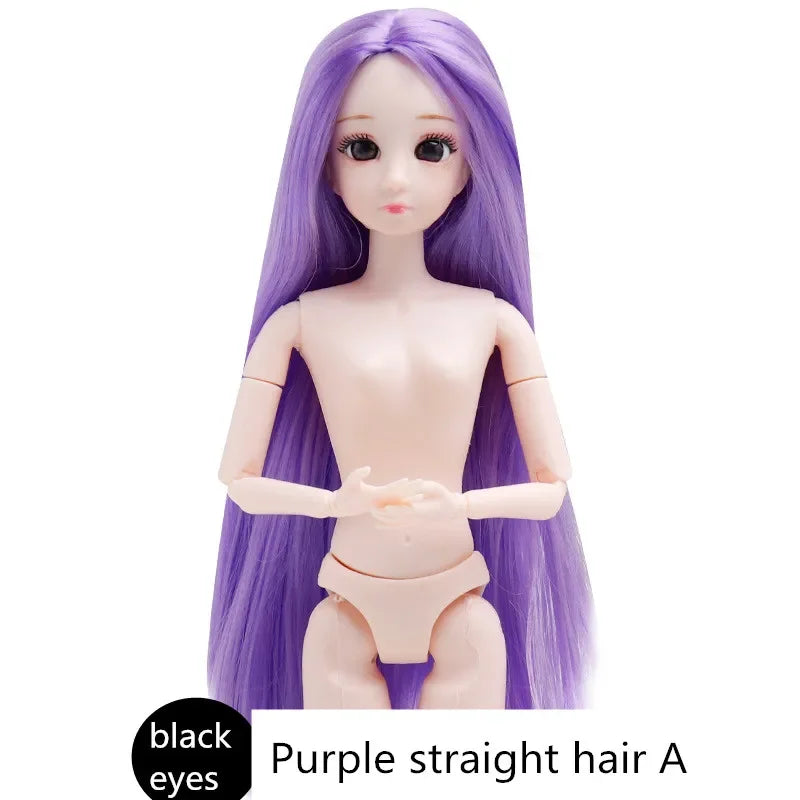 30cm 20 Movable Joints 3D Simulated Eyes Blue Purple Black Eye Long Hair 1/6 BJD Hinged Doll DIY Toy for Girls Gift