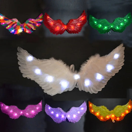 Princess Women Kids LED Glow Light Angel Feather Wing Fairy Girls Props Party Costume Wedding Decoration Christmas  Halloween