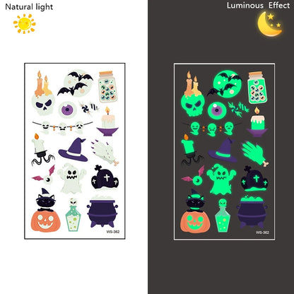 10Sheets Halloween Luminous Tattoo Stickers Ghost Pumpkin Kids Adults Halloween Party Decoration Glow in the Dark Supplies Gifts